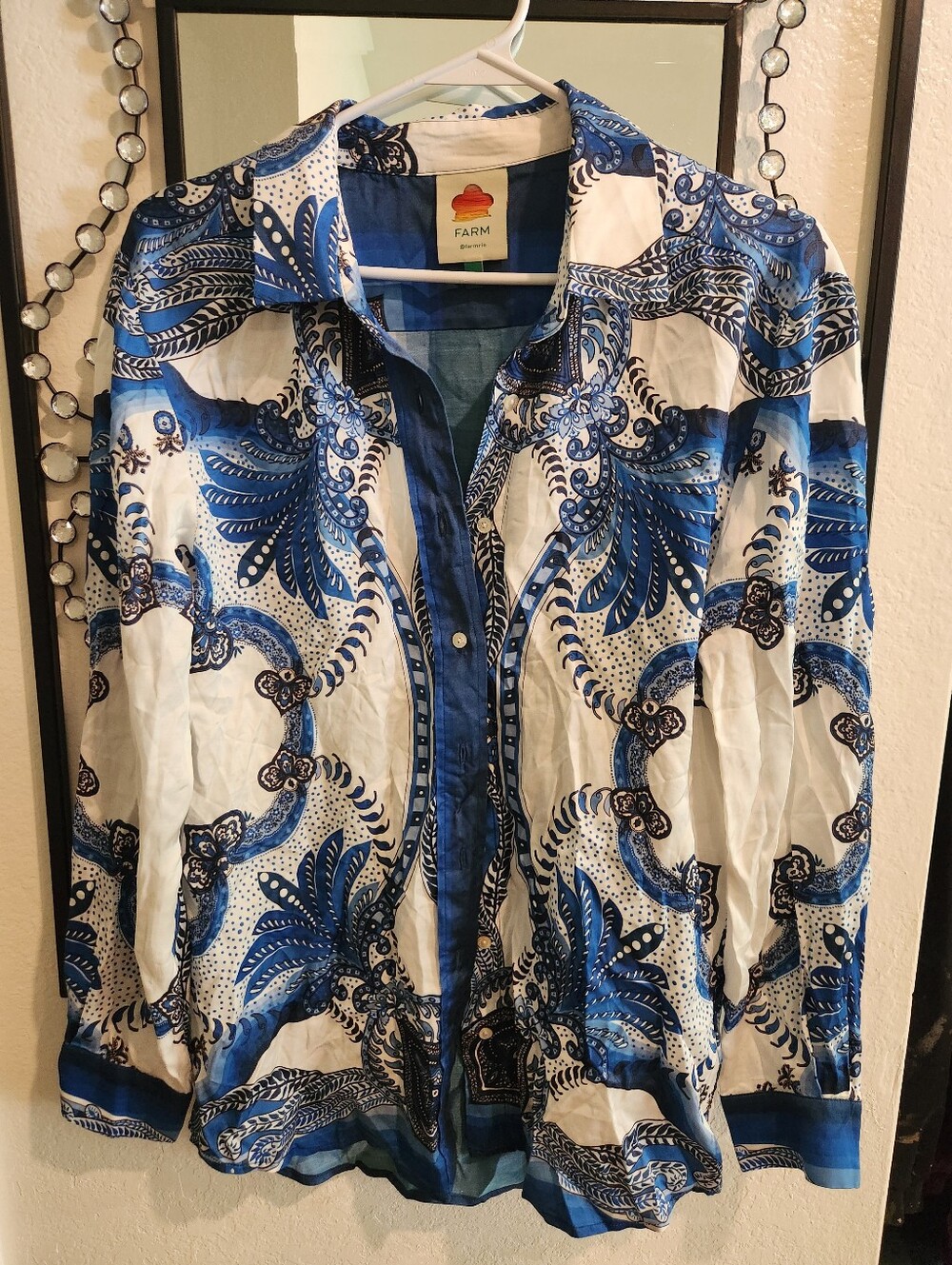 FARM Rio Printed Long Sleeve Button-Up Top Nwot S